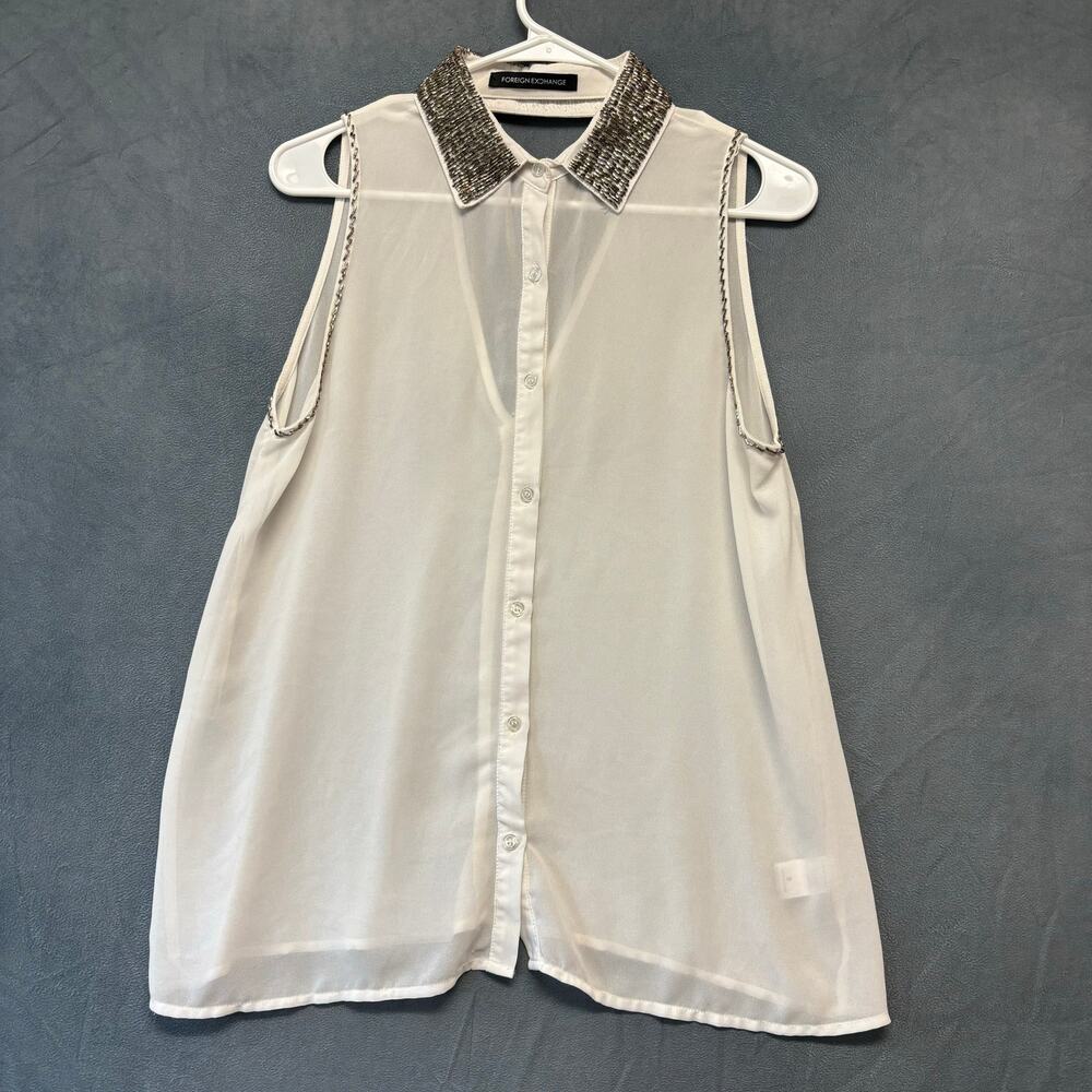 Beaded Sheer Foreign Exchange Blouse Fairy Ethereal Sleeveless Flowy Women Small